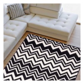 tapis entrée 60x110 tissé noir rectangle motif géométrique AF1 VAGUES