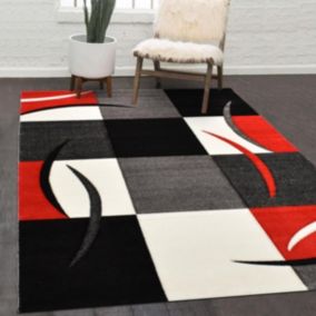 tapis entrée 60x110 tissé rouge rectangle motif géométrique VIRGULADA