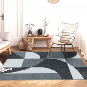 tapis entrée 80x150 tissé gris et blanc rectangle motif géométrique ORICO