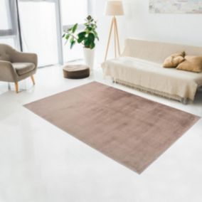 tapis entrée 80x150 tissé taupe rectangle motif uni SUPERSOFT