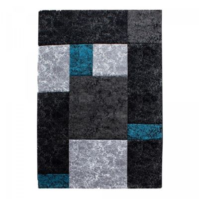 tapis entrée 80x150 tissé turquoise et gris rectangle motif géométrique