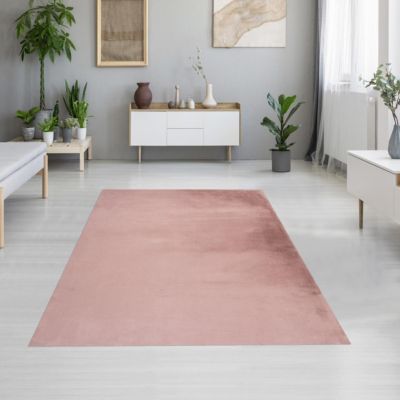 tapis entrée 80x150 tissé vieux rose rectangle motif uni SUPERSOFT