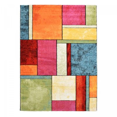 Tapis entrée tissé motif géométrique LYN8 GEOME, Multicolore, rouge, beige, vert