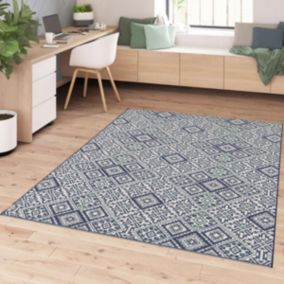 Tapis extérieur 120x170 tissé kilim bleu CASADA 8