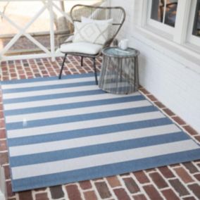 Tapis extérieur 120x170 tissé kilim bleu et crème STALOW 6