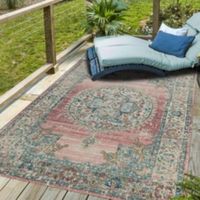 Tapis extérieur 120x170 tissé kilim bleu et ros SALOUT A