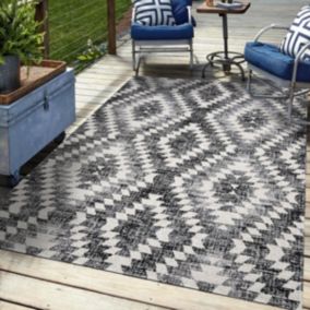 Tapis extérieur 120x170 tissé kilim gris et noir SANDRINE