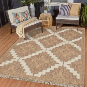 Tapis extérieur 120x170 tissé kilim maron et jaune ZEPHYR 2