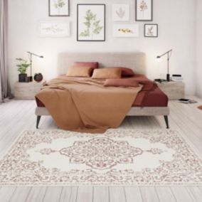 Tapis extérieur 120x170 tissé kilim rose et crème OULENCE 7