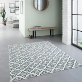 Tapis extérieur 120x170 tissé kilim vert et bleu CASADA 7