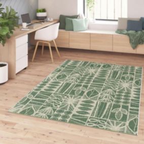 Tapis extérieur 120x170 tissé kilim vert et crème CASADA 1