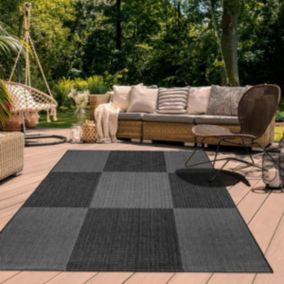 Tapis extérieur 133x190 tissé kilim anthracite et gris EXTERNA