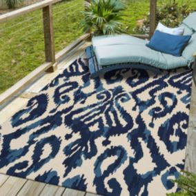 Tapis extérieur 140x200 tissé kilim bleu et beige KASURI