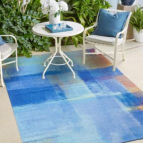 Tapis extérieur 155x230 tissé kilim bleu et jaune HOMAN