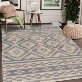 Tapis extérieur 160x230 tissé kilim beige et gris CHARMA 2