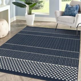 Tapis extérieur 160x230 tissé kilim bleu et crème TUNDRA 2