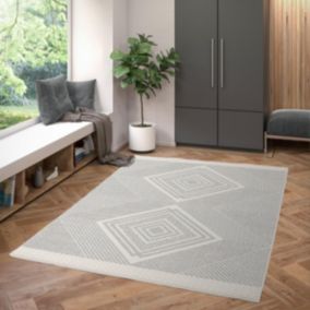 Tapis extérieur 160x230 tissé kilim bleu et crème TUNDRA 3