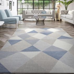 Tapis extérieur 160x230 tissé kilim bleu et gris OULENCE 3