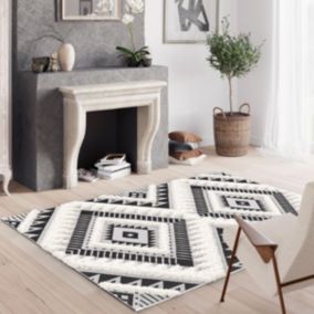 Tapis extérieur 160x230 tissé kilim gris et blanc WILAZE 2