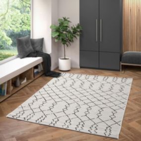 Tapis extérieur 160x230 tissé kilim gris et noir STONDOW