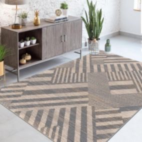 Tapis extérieur 200x290 tissé kilim gris CHARMA 1