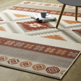 Tapis extérieur 200x290 tissé kilim rouge et gris CASADA 3