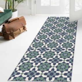 Tapis extérieur 80x200 tissé kilim vert et bleu CASADA 14