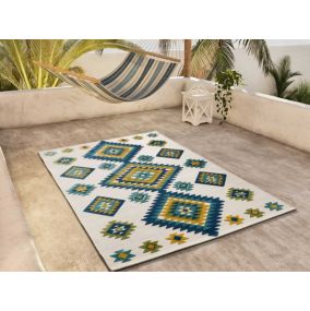 Tapis extérieur ATTICGO multicolore rectangulaire ethnique avec relief 80x150 cm MILA