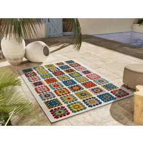 Tapis extérieur ATTICGO multicolore rectangulaire géométrique avec relief 160x230 cm MILA