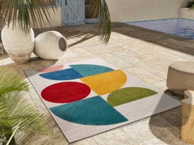 Tapis extérieur ATTICGO multicolore rectangulaire géométrique avec relief 80x150 cm MILA