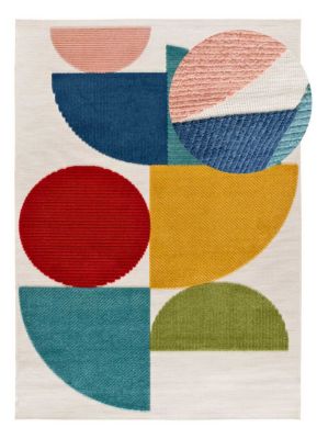 Tapis extérieur ATTICGO multicolore rectangulaire géométrique avec relief 80x150 cm MILA