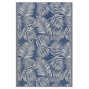 Tapis extérieur bleu au motif feuilles de palmier 120 x 180 cm KOTA