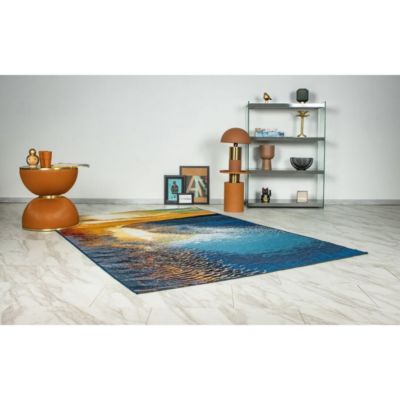 Tapis extérieur bleu design plat Lohko 290x200 CM - Bleu