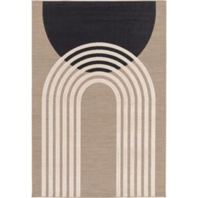 Tapis extérieur et intérieur en relief - Luna - Beige et noir - 120 x 170 cm