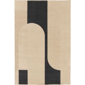 Tapis extérieur et intérieur en relief - Roma - Beige et noir - 120 x 170 cm