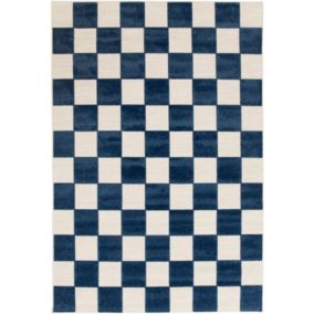 Tapis extérieur et intérieur motif damier - Marius - Bleu - 160 x 230 cm