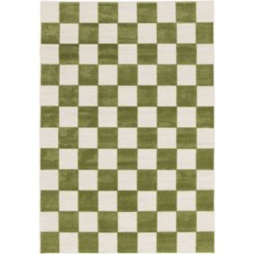 Tapis extérieur et intérieur motif damier - Marius - Vert pistache - 160 x 230 cm