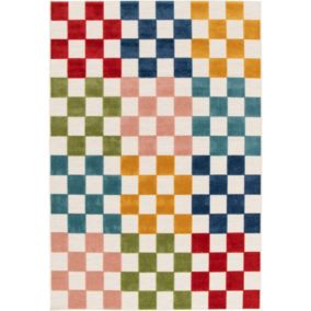 Tapis extérieur et intérieur motif damier - Petit Marius - Multicolore - 120 x 170 cm