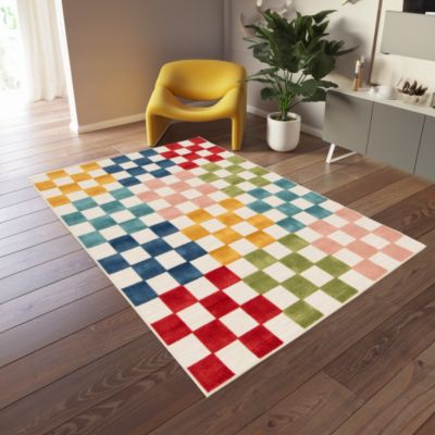 Tapis extérieur et intérieur motif damier - Petit Marius - Multicolore - 160 x 230 cm