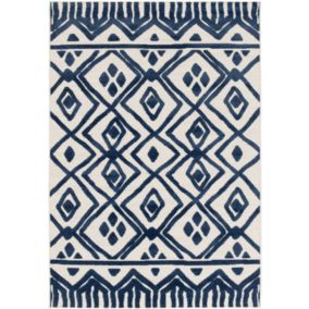 Tapis extérieur et intérieur motif ethnique - Brasilia - Bleu foncé - 123 x 170 cm