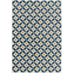 Tapis extérieur et intérieur motif géométrique - Ambroise - Bleu et jaune - 123 x 170 cm