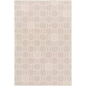 Tapis extérieur et intérieur motif graphique - Hexagone - Beige et écru - 120 x 170 cm