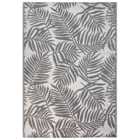 Tapis extérieur gris au motif feuilles de palmier 160 x 230 cm KOTA