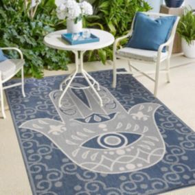 Tapis extérieur, kilim reversible 120x170 EX1 BLU bleu et beige