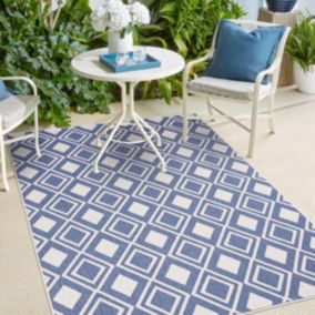 Tapis extérieur, kilim reversible 120x170 EX1 DAM bleu et crème