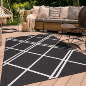 Tapis extérieur, kilim reversible 120x170 EX1 DOBLI noir et crème