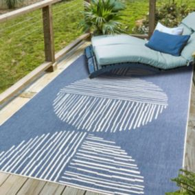 Tapis extérieur, kilim reversible 120x170 EX1 TUM bleu et crème