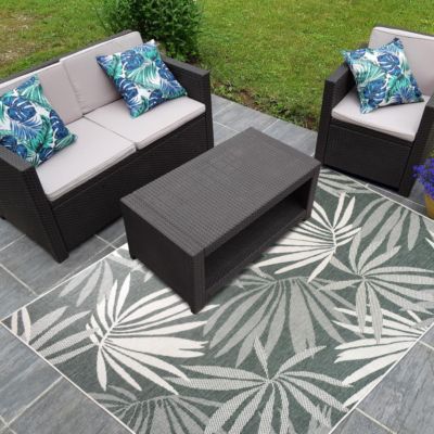 Tapis extérieur, kilim reversible LYN2 AM REVERSIBLE, vert, écru