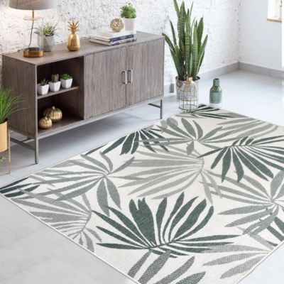 Tapis extérieur, kilim reversible LYN2 AM REVERSIBLE, vert, écru
