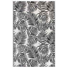 Tapis extérieur noir au motif feuilles de palmier 180 x 270 cm KOTA